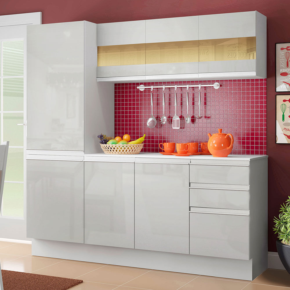 Armário de Cozinha Compacta 100% MDF 170 cm Frentes Branco Brilho Smart Madesa 01
