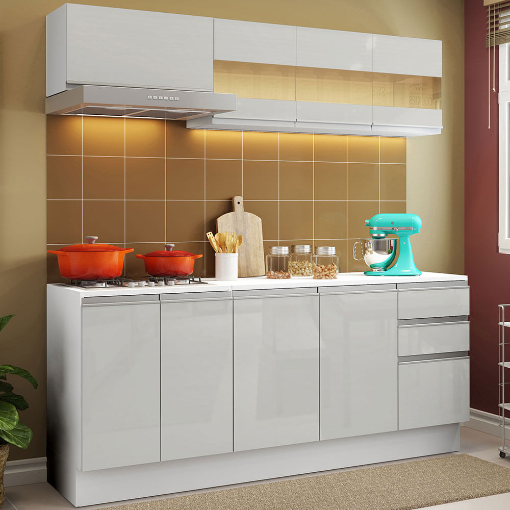 Armário de Cozinha Compacta 100% MDF 180 cm Frentes Branco Brilho Smart Madesa 01
