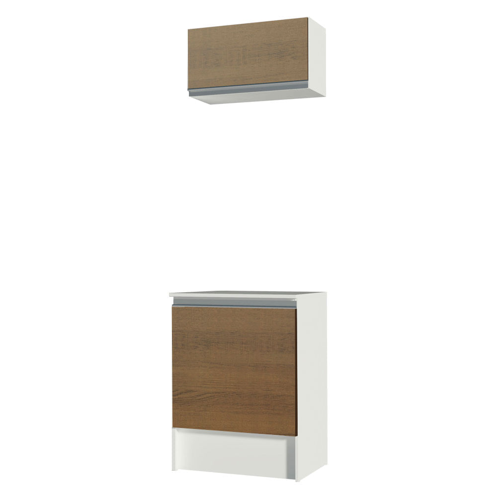 Kit Madesa Topazio 60 cm 2 Portas com Armário Aéreo e Balcão Branco/Rustic