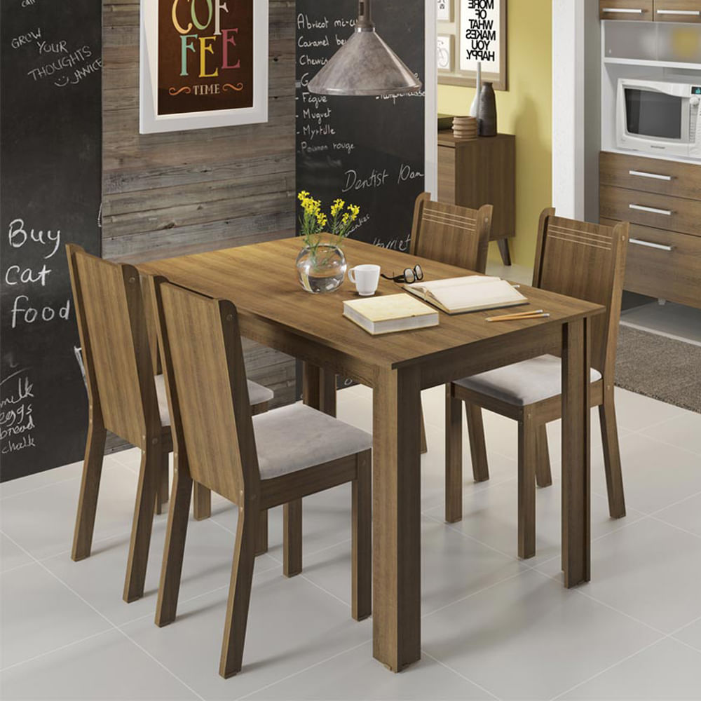 Conjunto Sala de Jantar Rosie Madesa Mesa Tampo de Madeira com 4 Cadeiras Rustic/Pérola