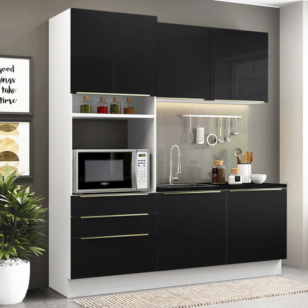 Armário de Cozinha Compacta 180cm Branco/Preto Lux Madesa 01