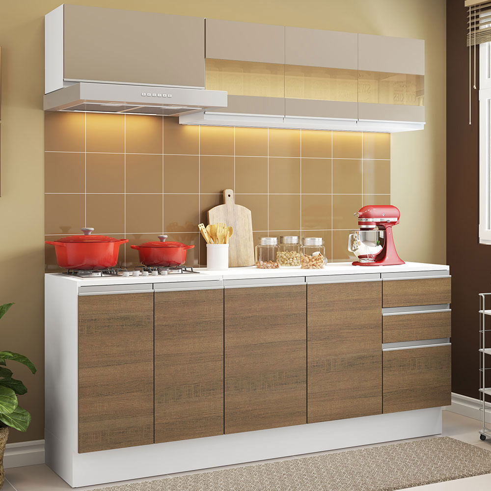 Armário de Cozinha Compacta 100% MDF 180 cm Branco/Rustic/Crema Smart Madesa 01