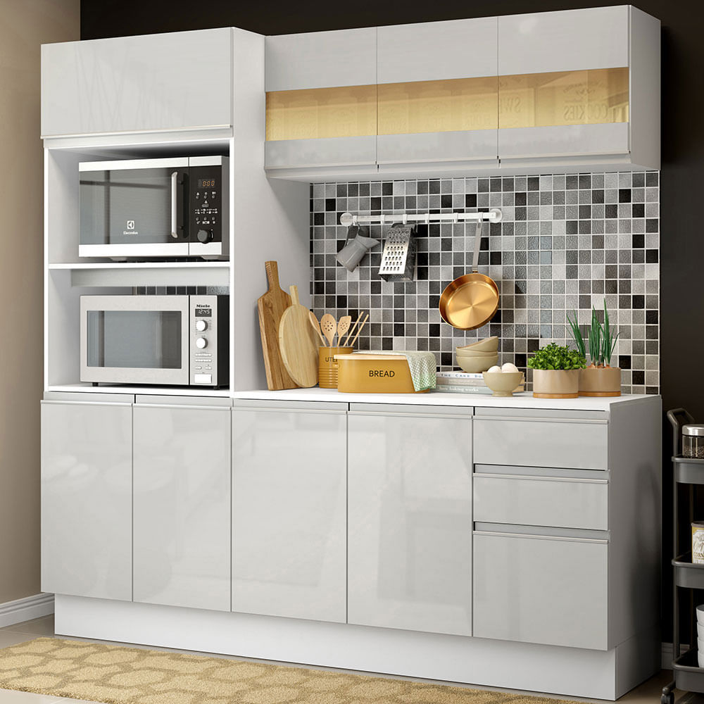 Armário de Cozinha Compacta 100% MDF 190 cm Frentes Branco Brilho Smart Madesa 01