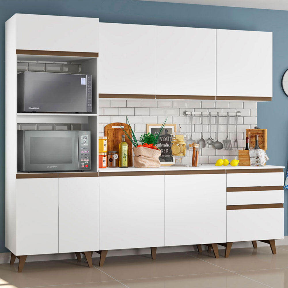 Armário de Cozinha Completa 250cm Branco Reims Madesa