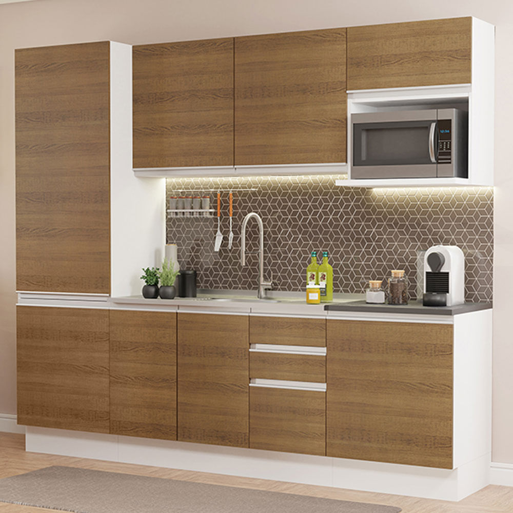 Armário de Cozinha Completa 100% MDF 240cm Branco/Rustic Acordes Madesa 01