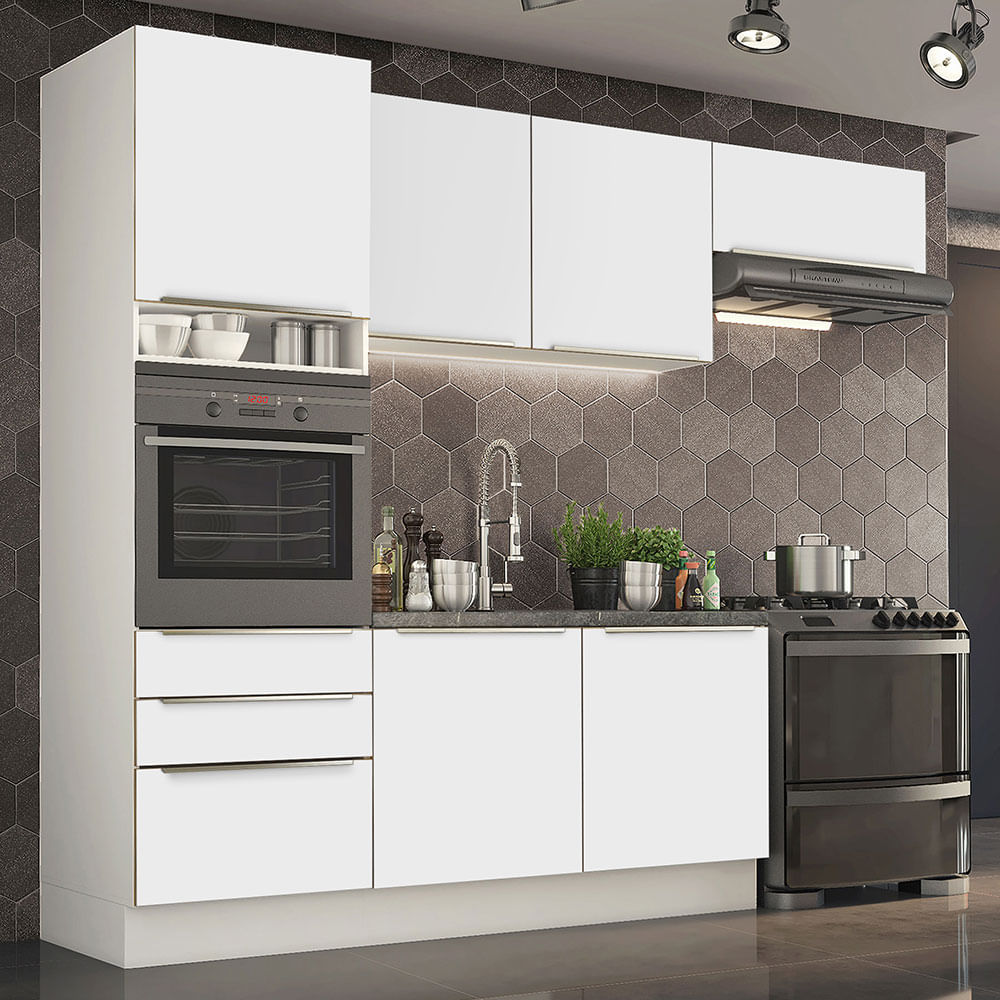 Armário de Cozinha Completa 260cm Branco Branco Veludo Lux Madesa 03