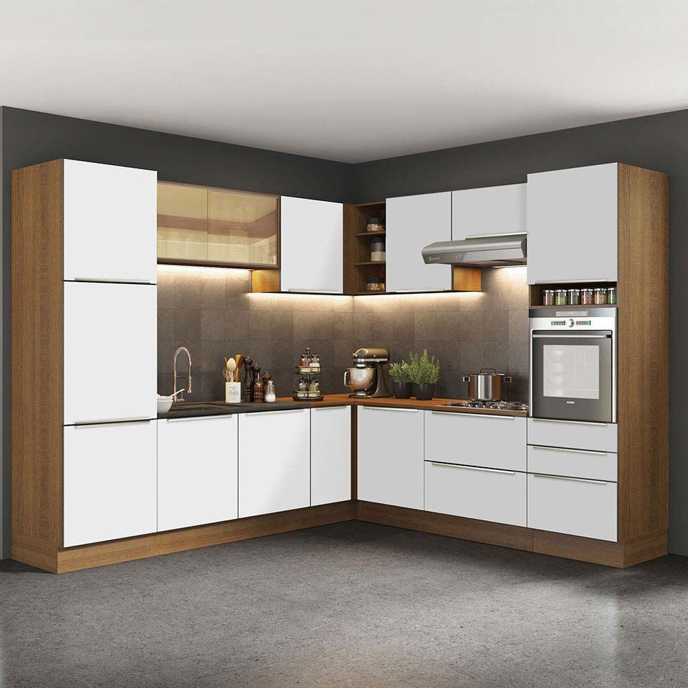 Armário de Cozinha Completa de Canto 546cm Rustic/Branco Veludo Lux Madesa 01