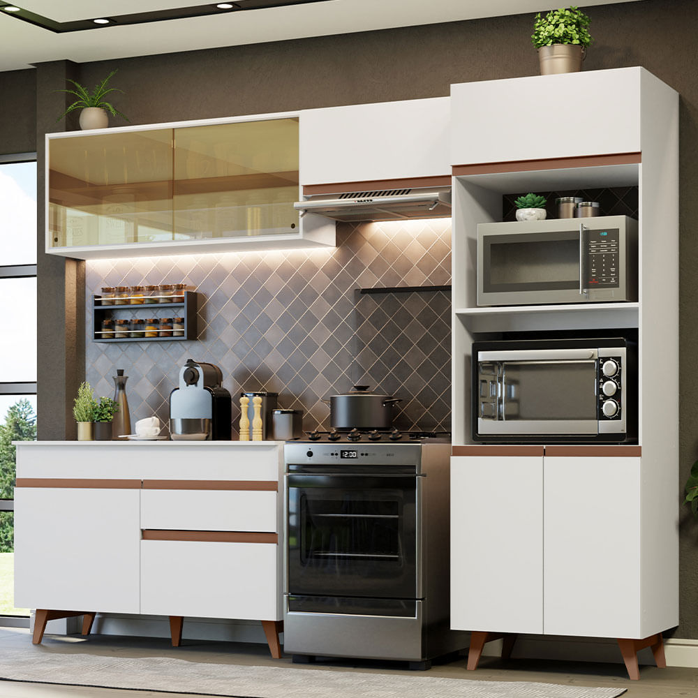 Armário de Cozinha Completa 260cm Branco Reims Madesa XC01