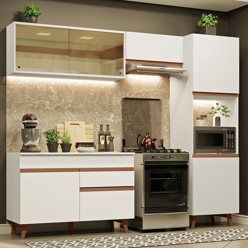 Armário de Cozinha Completa 250cm Branco Reims Madesa XA03