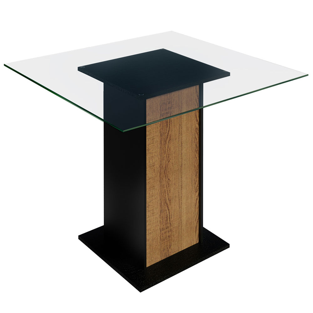 Mesa de Jantar Madesa Quadrada Tampo de Vidro 5295A Preto/Rustic