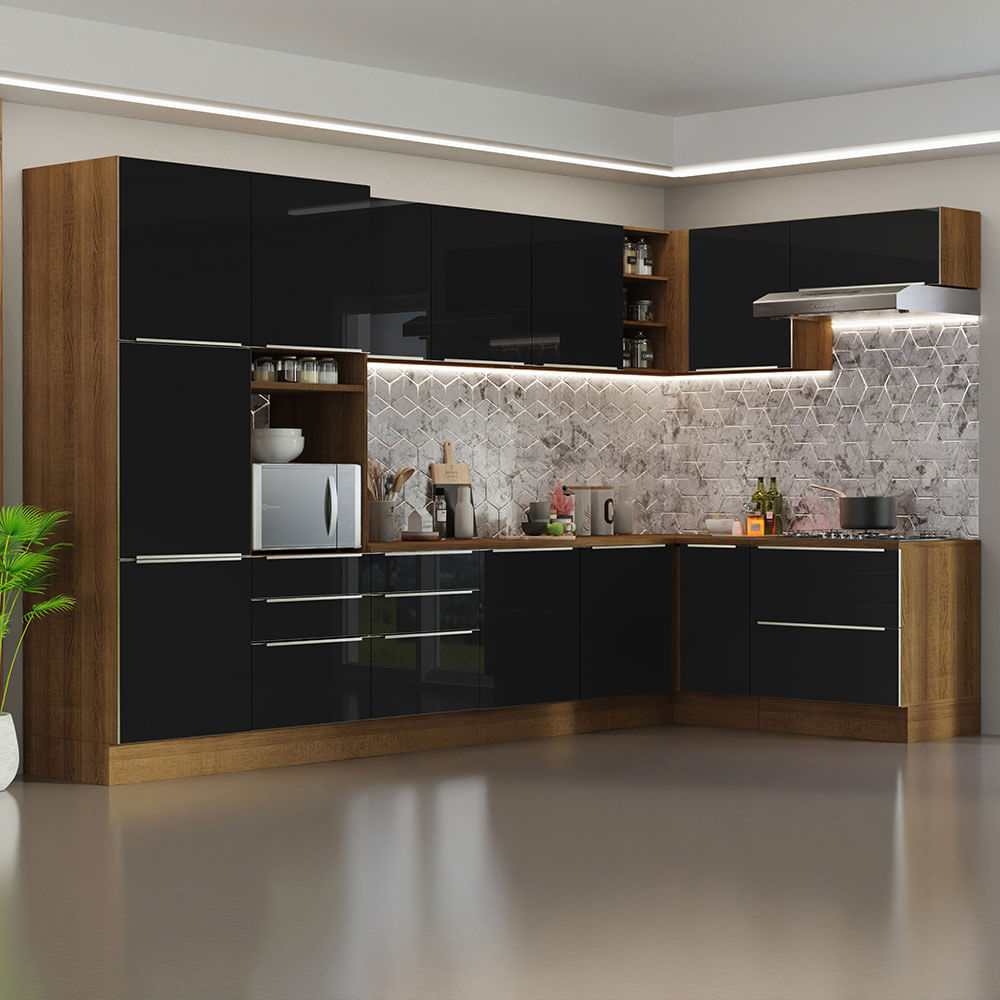 Armário de Cozinha Completa de Canto 546cm Rustic/Preto Lux Madesa 05