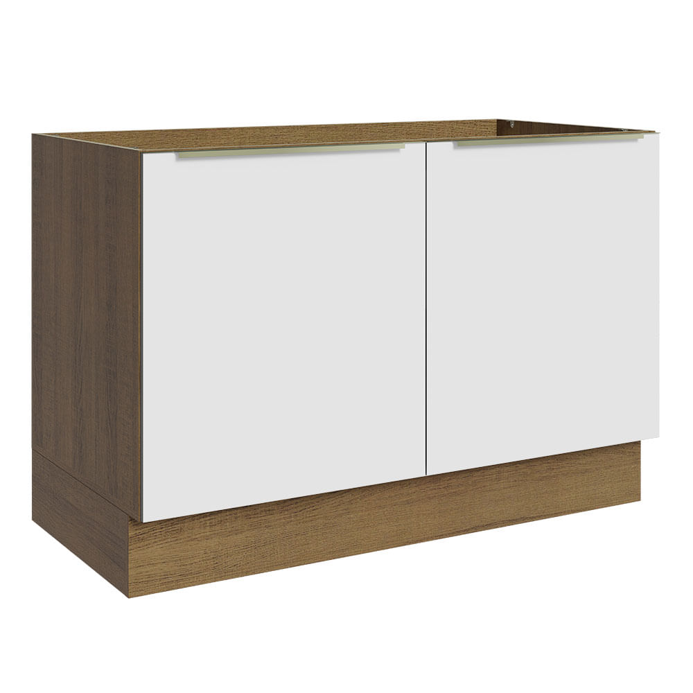 Balcão Gabinete de Pia Madesa Lux 120 cm 2 Portas (Sem Tampo) Rustic/Branco Veludo