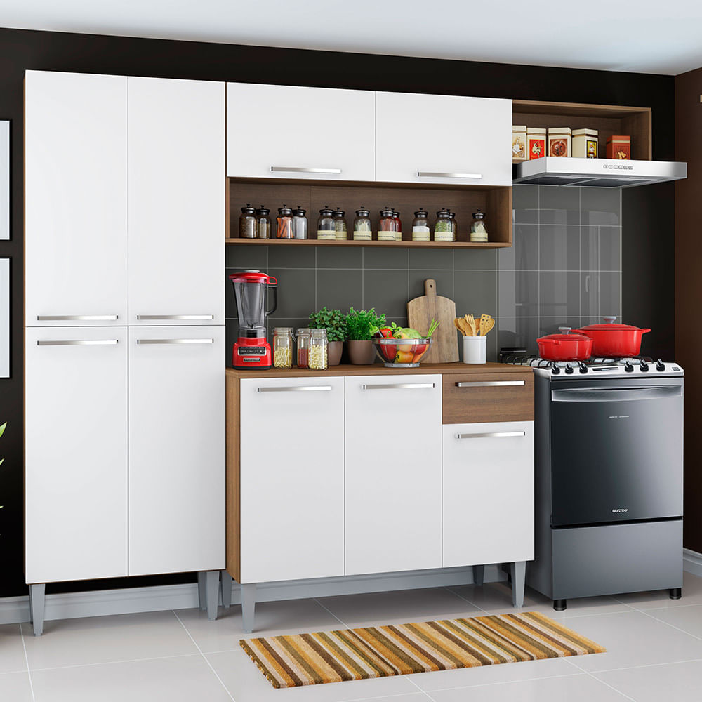 Armário de Cozinha Compacta Rustic/Branco Emilly Top Madesa